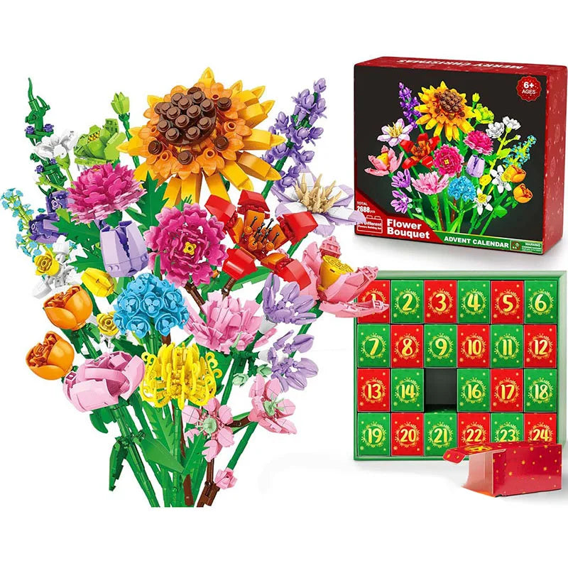 Adventskalender 2025 mit Blumenstrauß-Bausteinen – 24 Tage voller festlicher Überraschungen