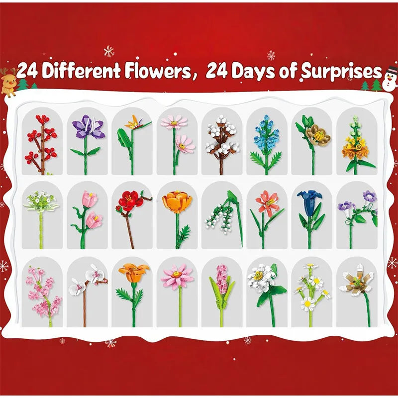 Adventskalender 2025 mit Blumenstrauß-Bausteinen – 24 Tage voller festlicher Überraschungen
