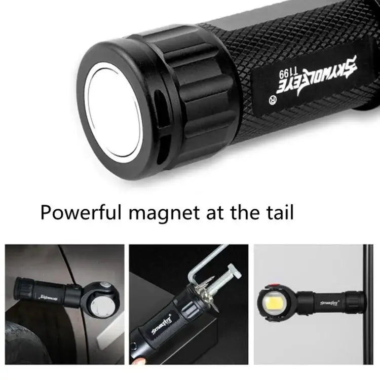SKYWOLFEYE 360° Roterbar USB-Uppladdningsbar LED Ficklampa med Magnet och COB-arbetsljus