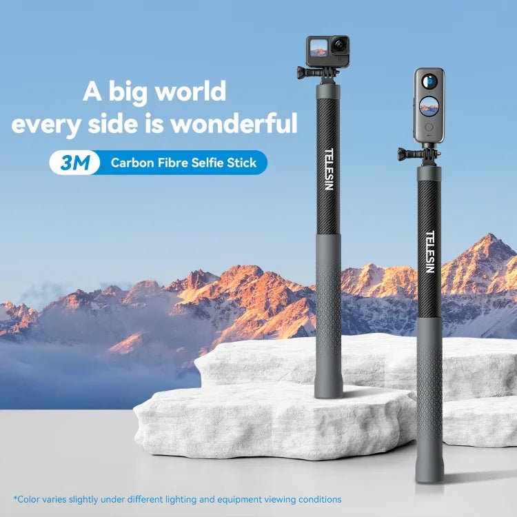 TELESIN 3M Kolfiber Selfie Stick Einbeinstativ mit 1/4"-Gänge