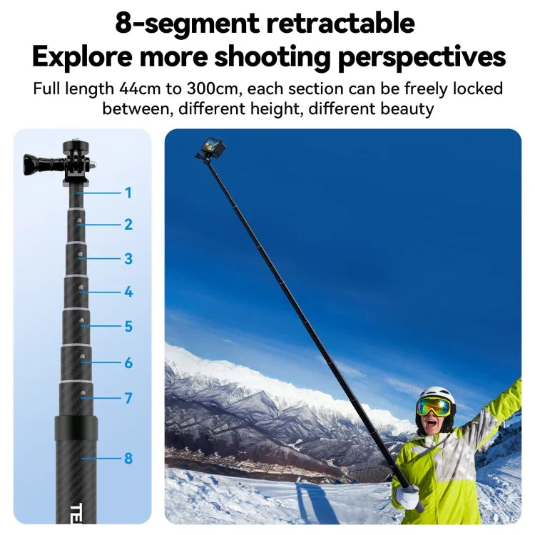 TELESIN 3M Kolfiber Selfie Stick Einbeinstativ mit 1/4"-Gänge