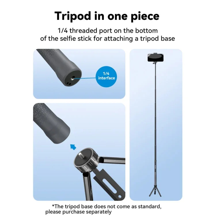 TELESIN 3M Kolfiber Selfie Stick Einbeinstativ mit 1/4"-Gänge