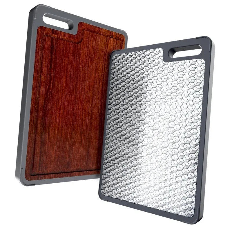Double-Sided Stainless Steel And Ebony Wood Antibacterial Mildewproof Cutting Board