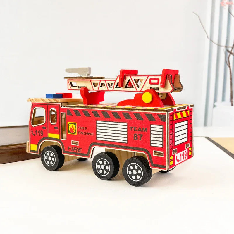 Colorful Wooden Fire Truck Children's Toy
