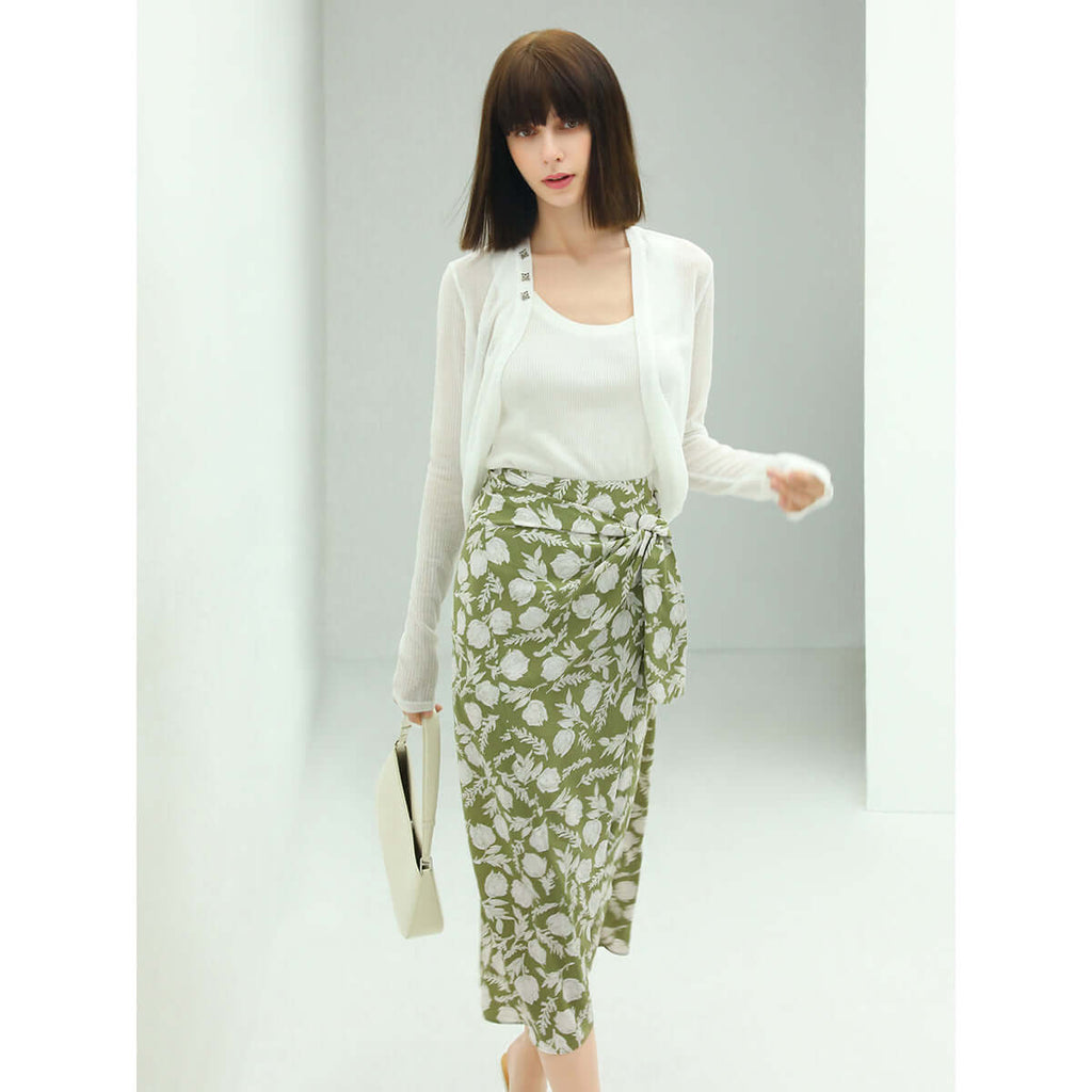 Aesthetic Side Twist Grassland Wrap Skirt-2