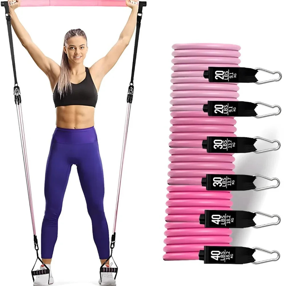 Fitness Workout Yoga Gymnastic Bar Reinforced Resistance Bands Pull Rope Set