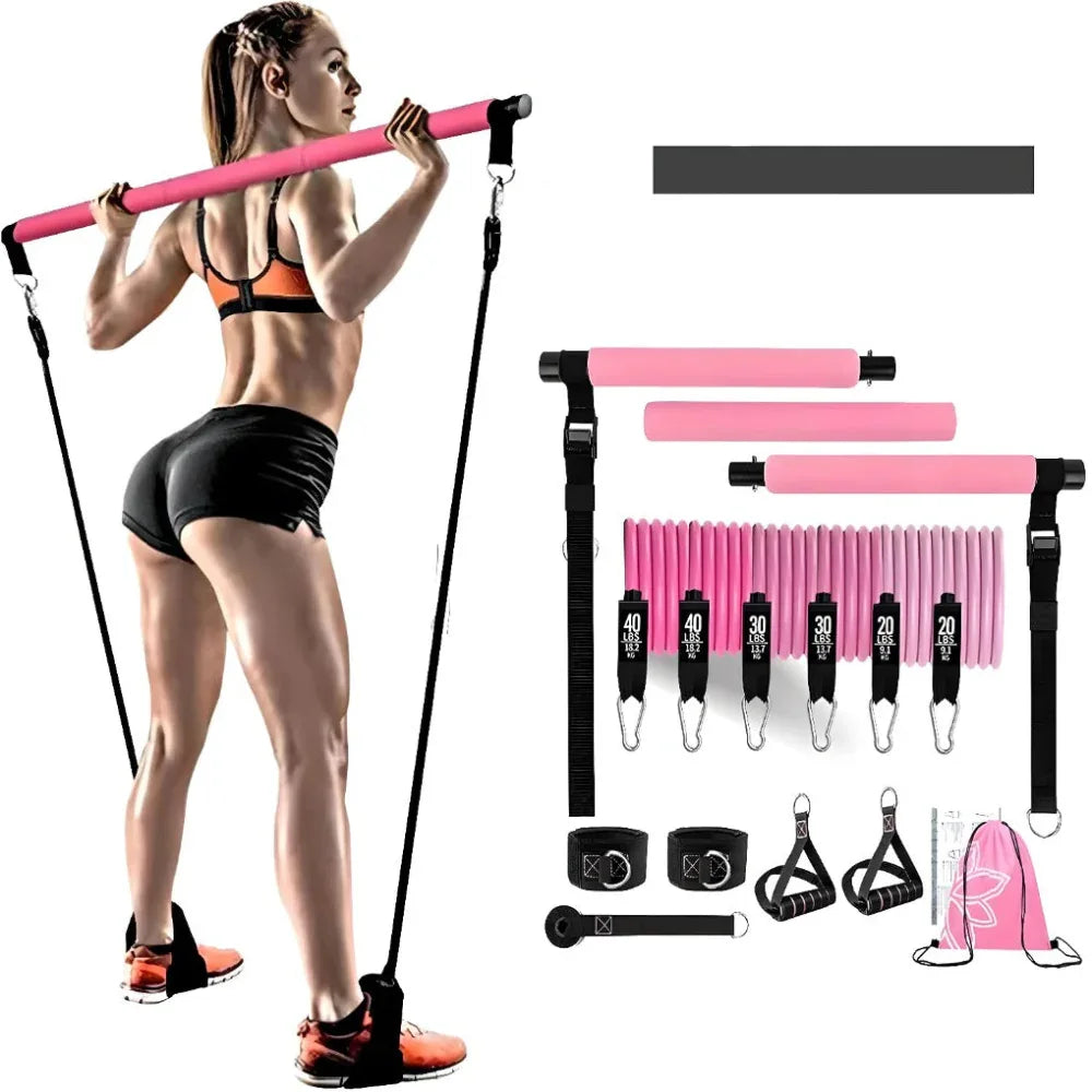 Fitness Workout Yoga Gymnastic Bar Reinforced Resistance Bands Pull Rope Set