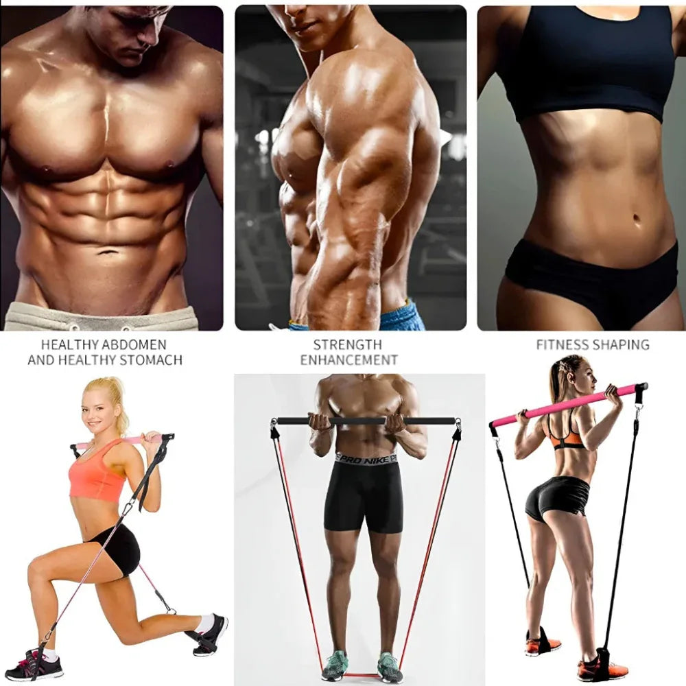 Fitness Workout Yoga Gymnastic Bar Reinforced Resistance Bands Pull Rope Set