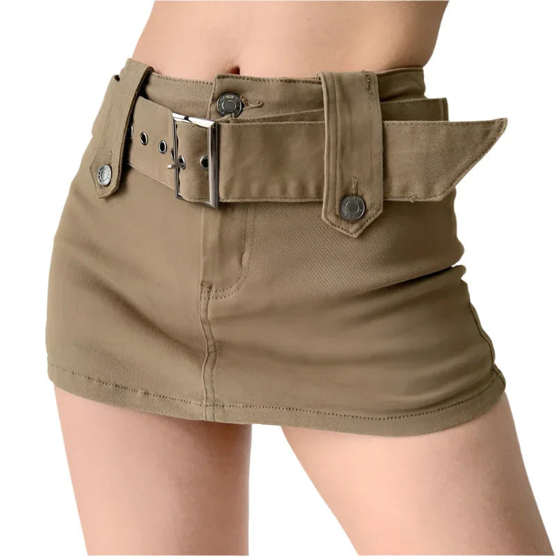 American Retro Wide Waistband Denim Mini Skirt