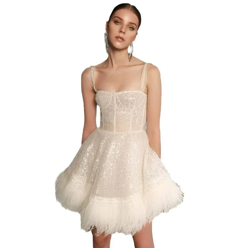 Autumn Chest Suspender Feather Dress