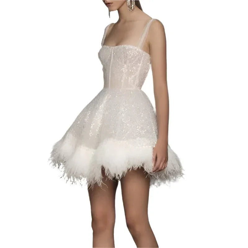 Autumn Chest Suspender Feather Dress