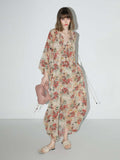 Autumn Floral Chiffon Maxi Dress
