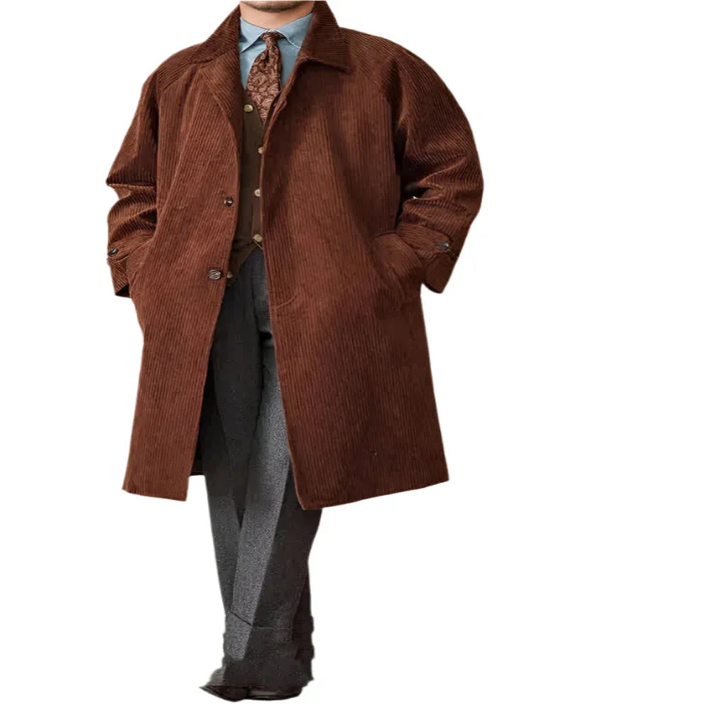 Autumn Long-Cut Loose Fit Raglan Sleeve Retro Coat For Men