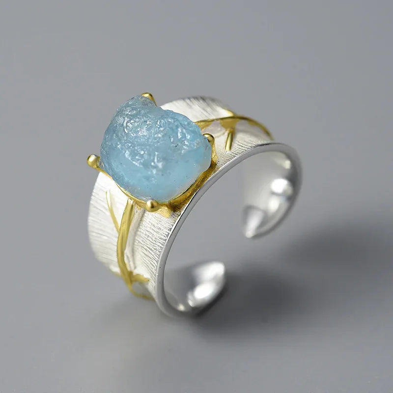 S925 Women's Long Leaf Gemstone Ring