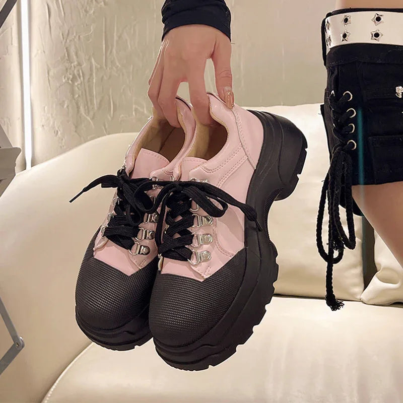 Platform Leather Shoes Female British Style Sneakers