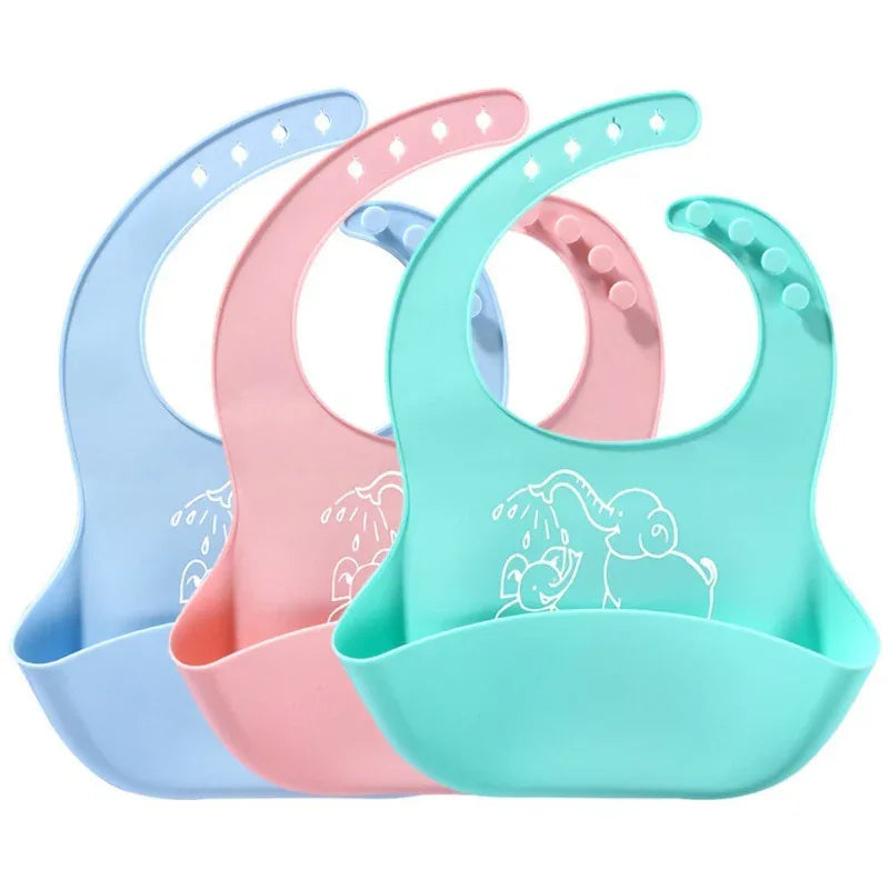 Baby Food Silicone Elephant Print Bibs