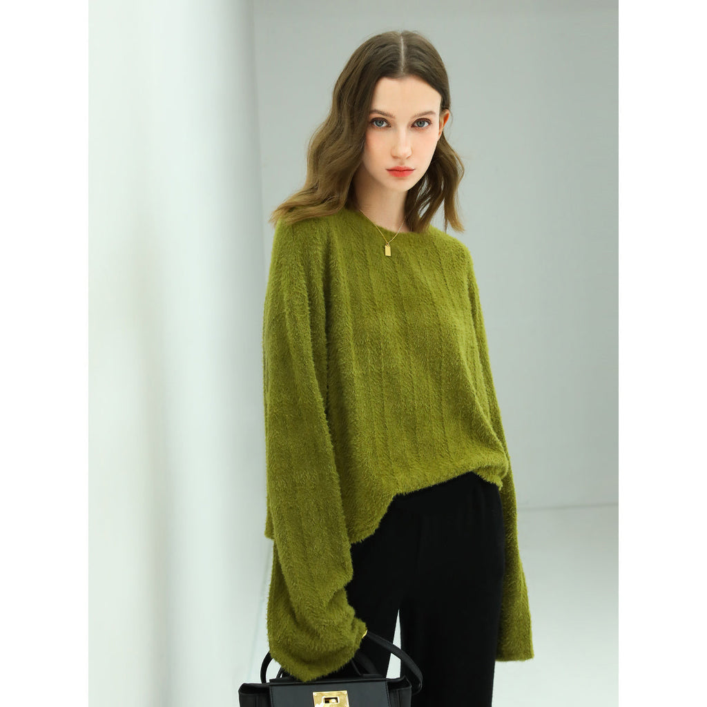 Baggy Trumpet Sleeved Textured Stripe Knit Top-4