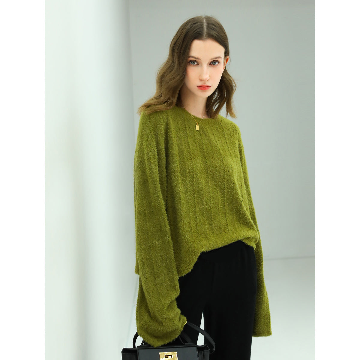 Baggy Trumpet Sleeved Textured Stripe Knit Top-4