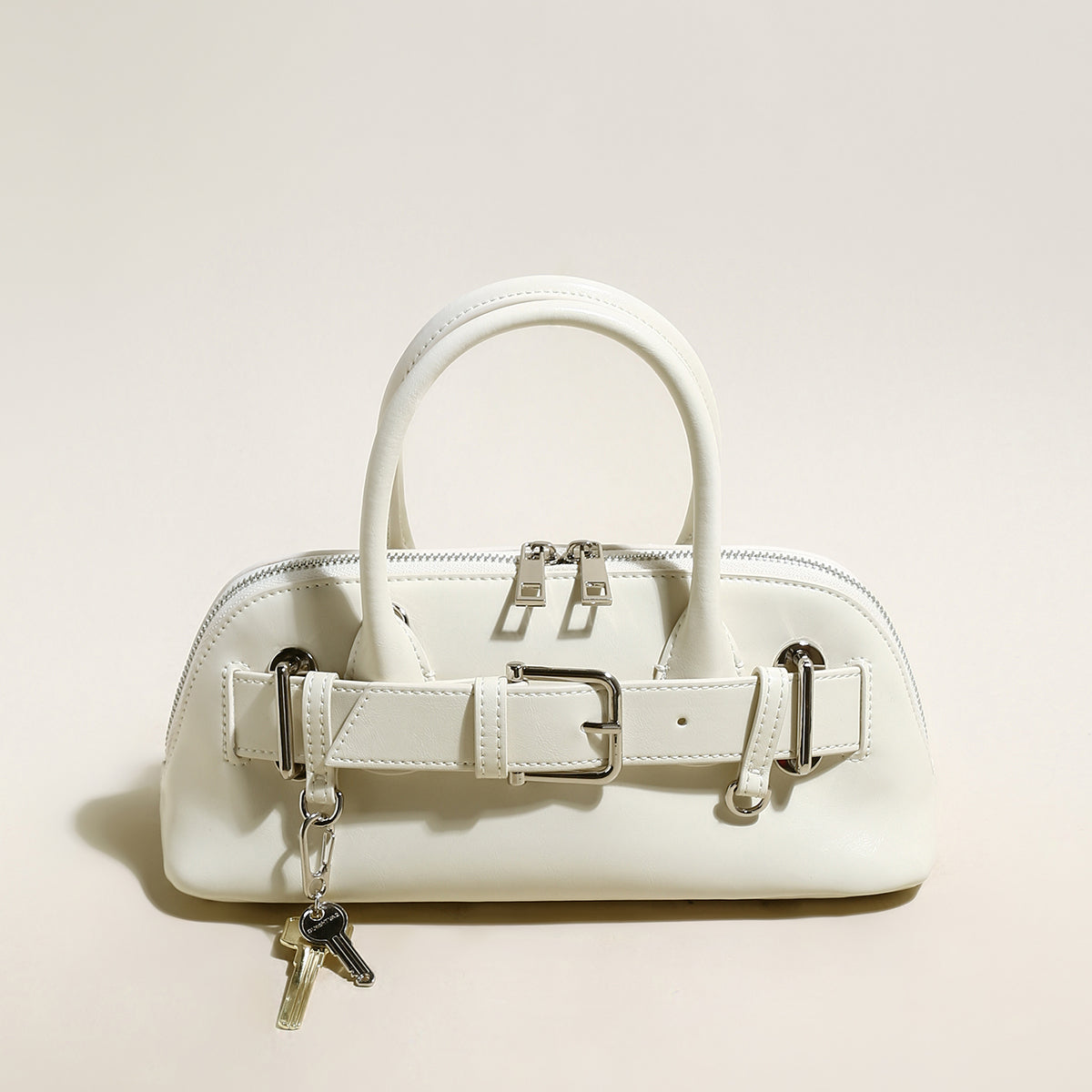 Baguette Belted Clasp Top Handle Bag-5