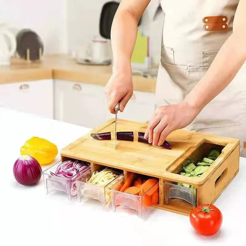 Bamboo Wood Cutting Board With Storage Boxes