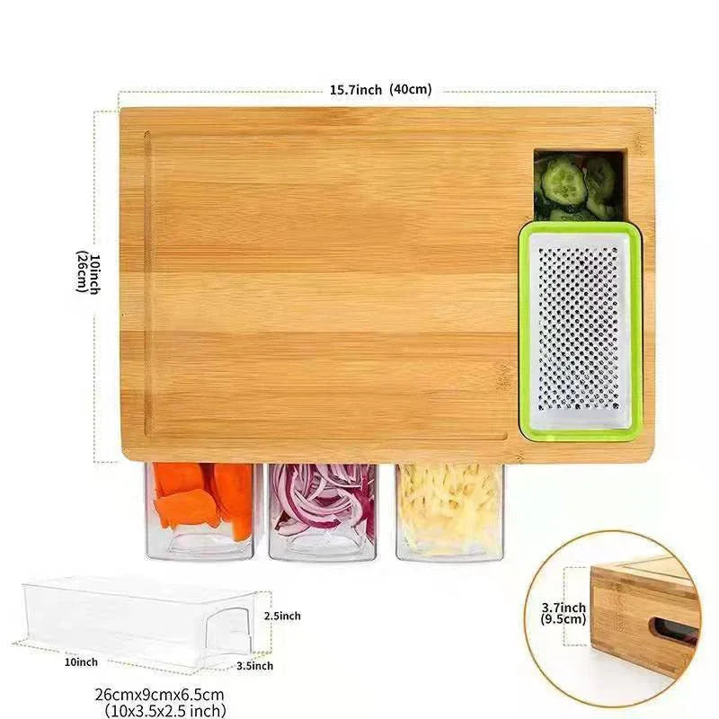 Bamboo Wood Cutting Board With Storage Boxes