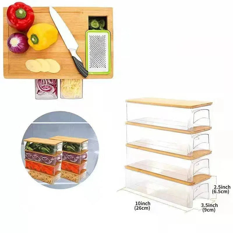 Bamboo Wood Cutting Board With Storage Boxes
