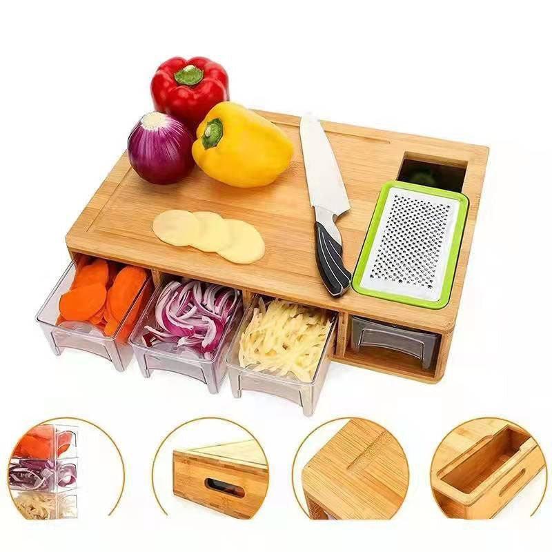 Bamboo Wood Cutting Board With Storage Boxes