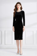 Beaded Vintage High Waist Slit Black Velvet Maxi Dress-0