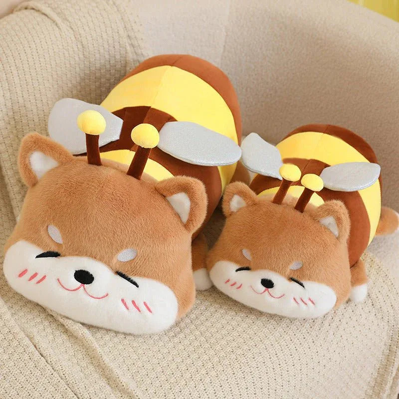 Bee-Capybara And Bee-Shiba Inu Doll Plush Toys With Plush Honey Jar