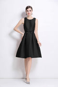 Belted Bowknot Satin Fitted Midi Dress-0