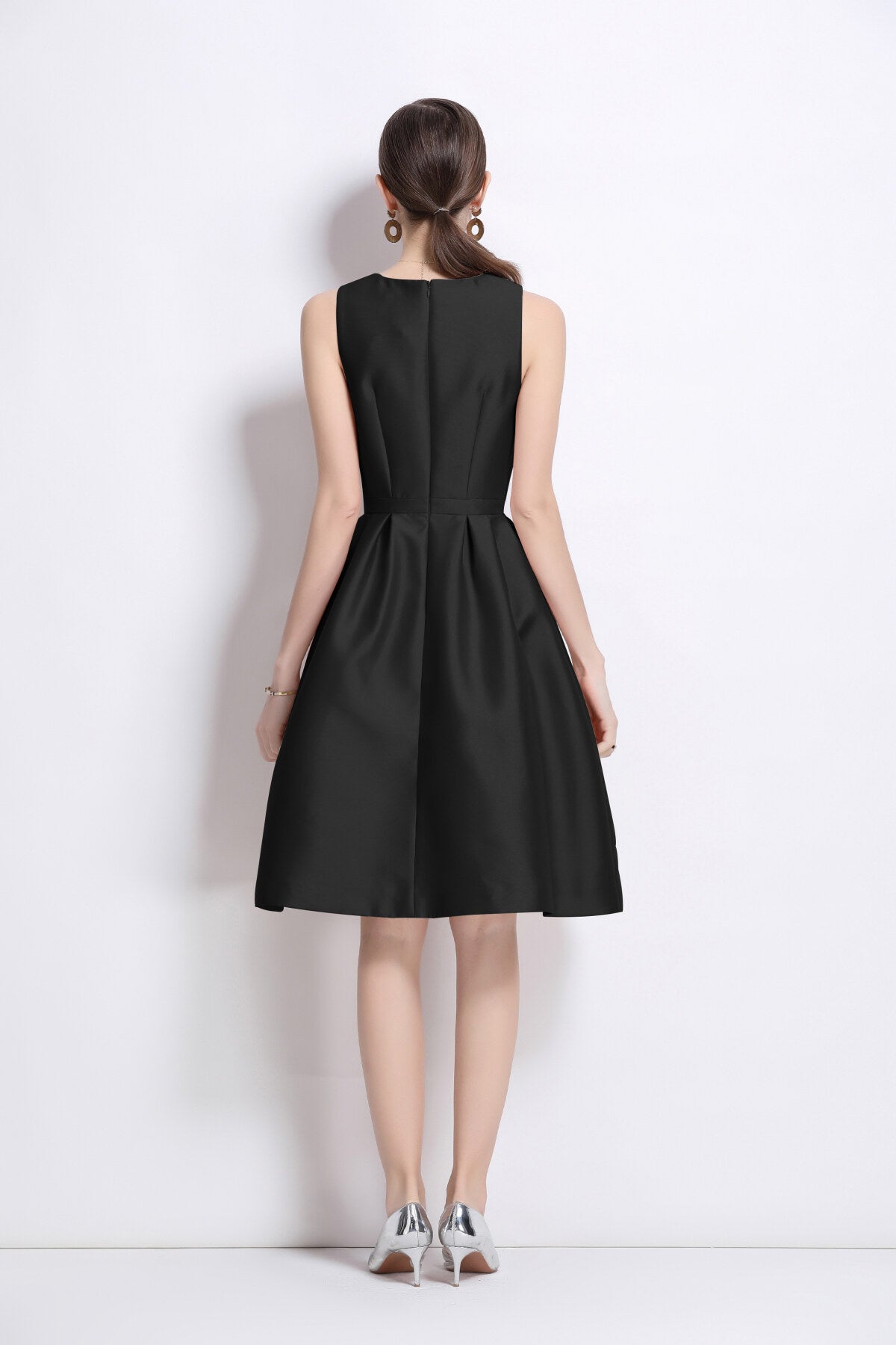 Belted Bowknot Satin Fitted Midi Dress