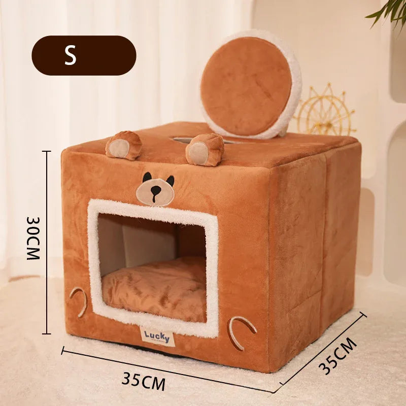 Cat House Dog Pet Bed Snooze Indoor Kennel Self Warming Sleeping Washable Removable Pet Tent Shelter