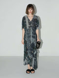 Black and Grey Tie-Dye Print Chiffon Dress-0