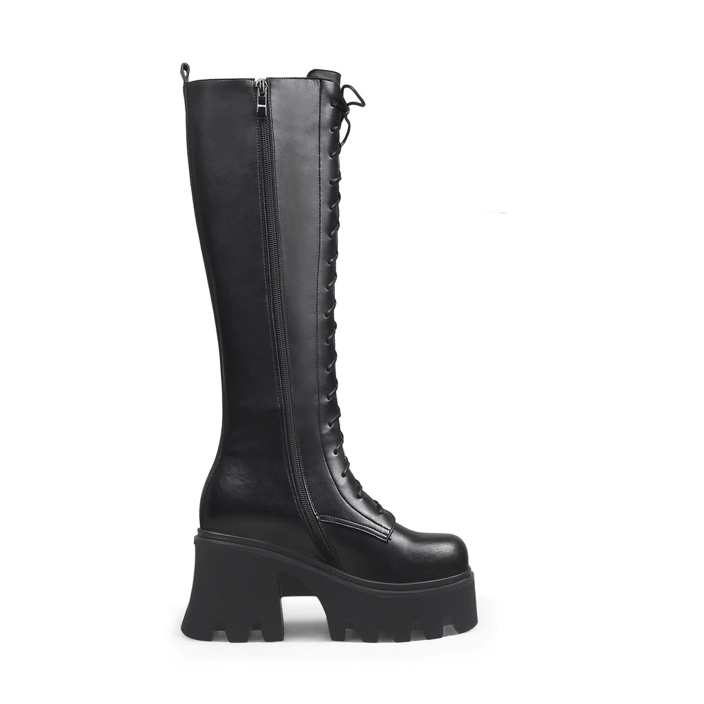 Black Lace-Up Knee-High Boots-2