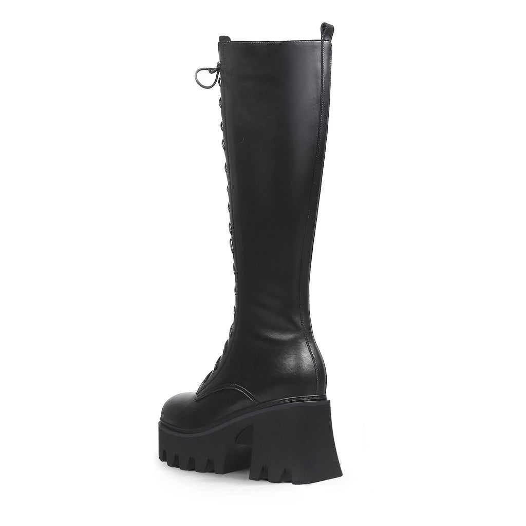 Black Lace-Up Knee-High Boots-3