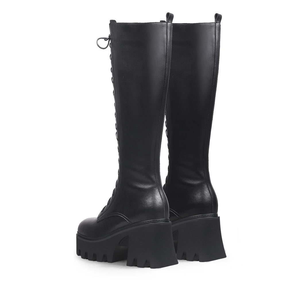 Black Lace-Up Knee-High Boots-4