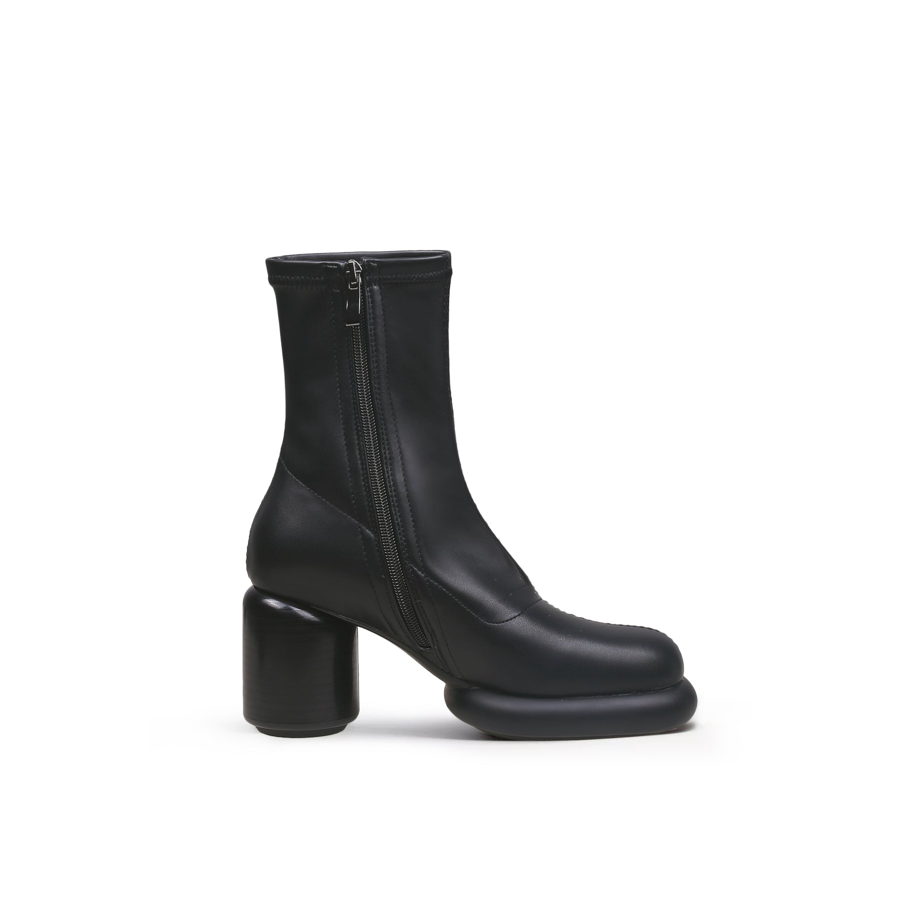 Black Leather Cylindrical Platform Boots-2
