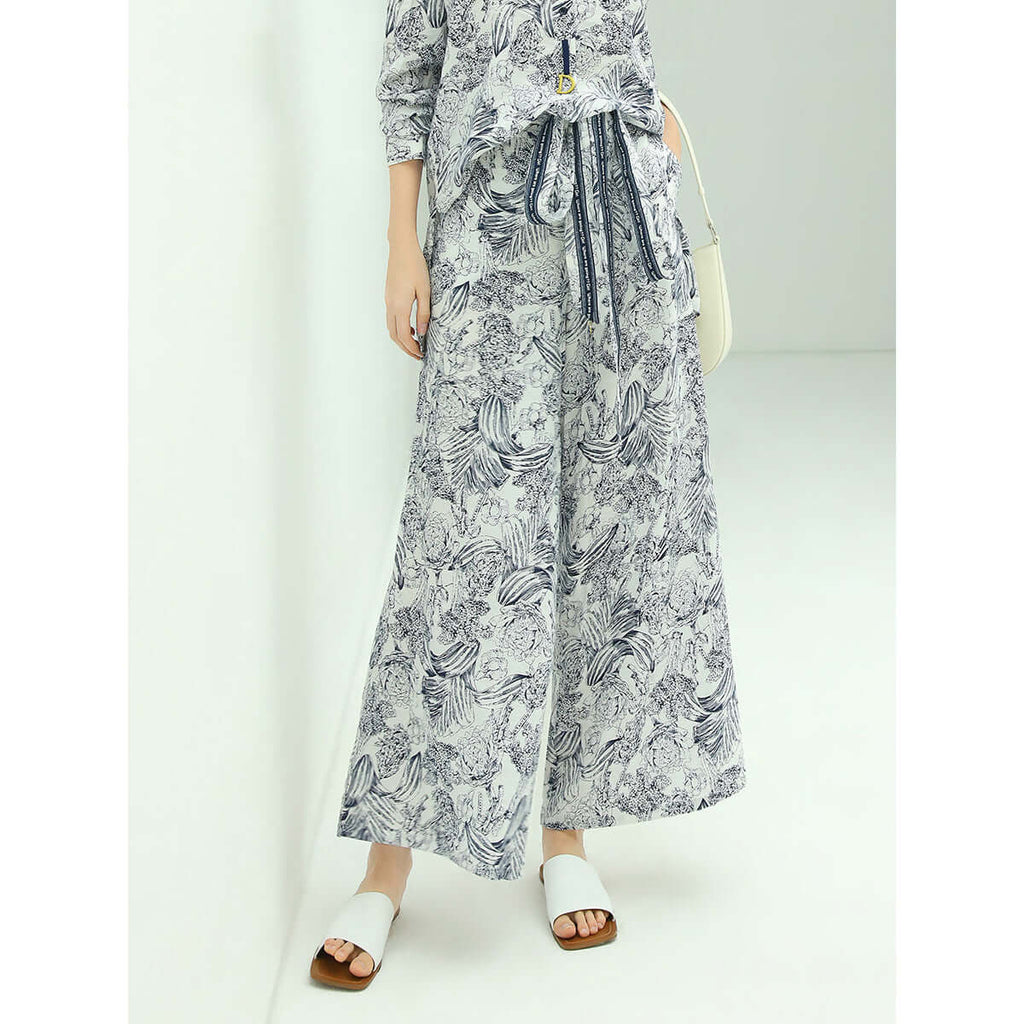 Breezy Tie Waist Wide Leg Floral Pants-0