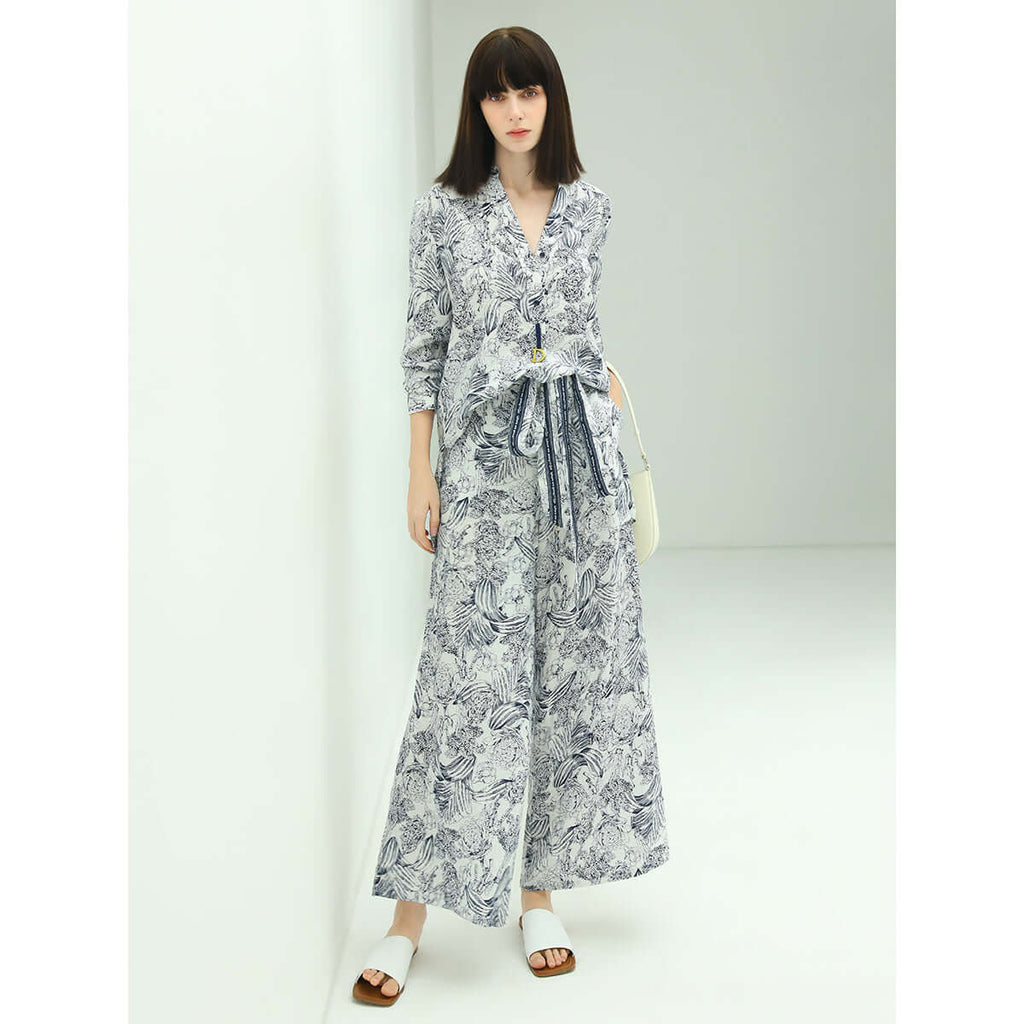 Breezy Tie Waist Wide Leg Floral Pants-2