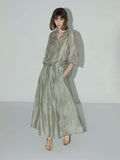Brocade Button Embroidered Mint Green Kaftan Dress-0