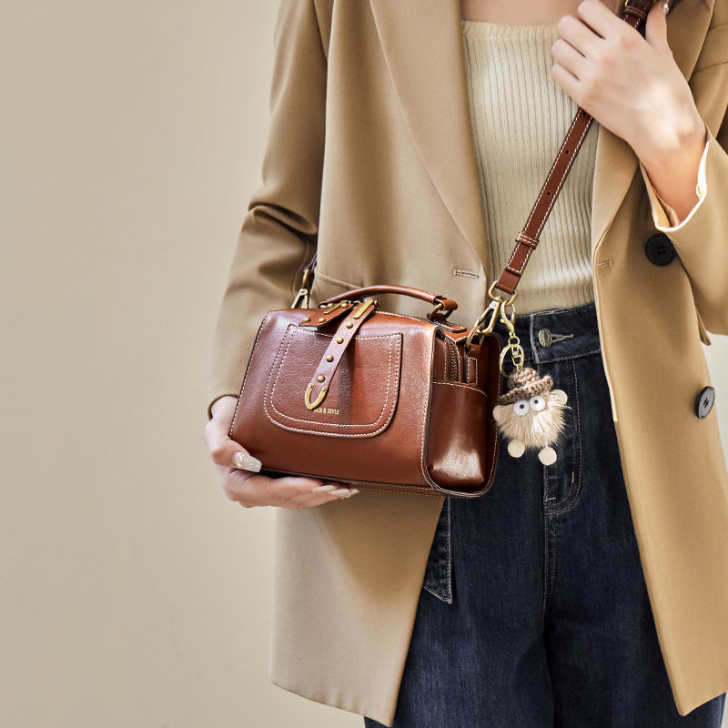 Brown Leather Casual Boston bag-2