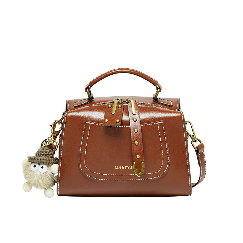 Brown Leather Casual Boston bag-0