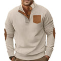 Buttoned Standing Collar Men's Sweater With Chest Pocket