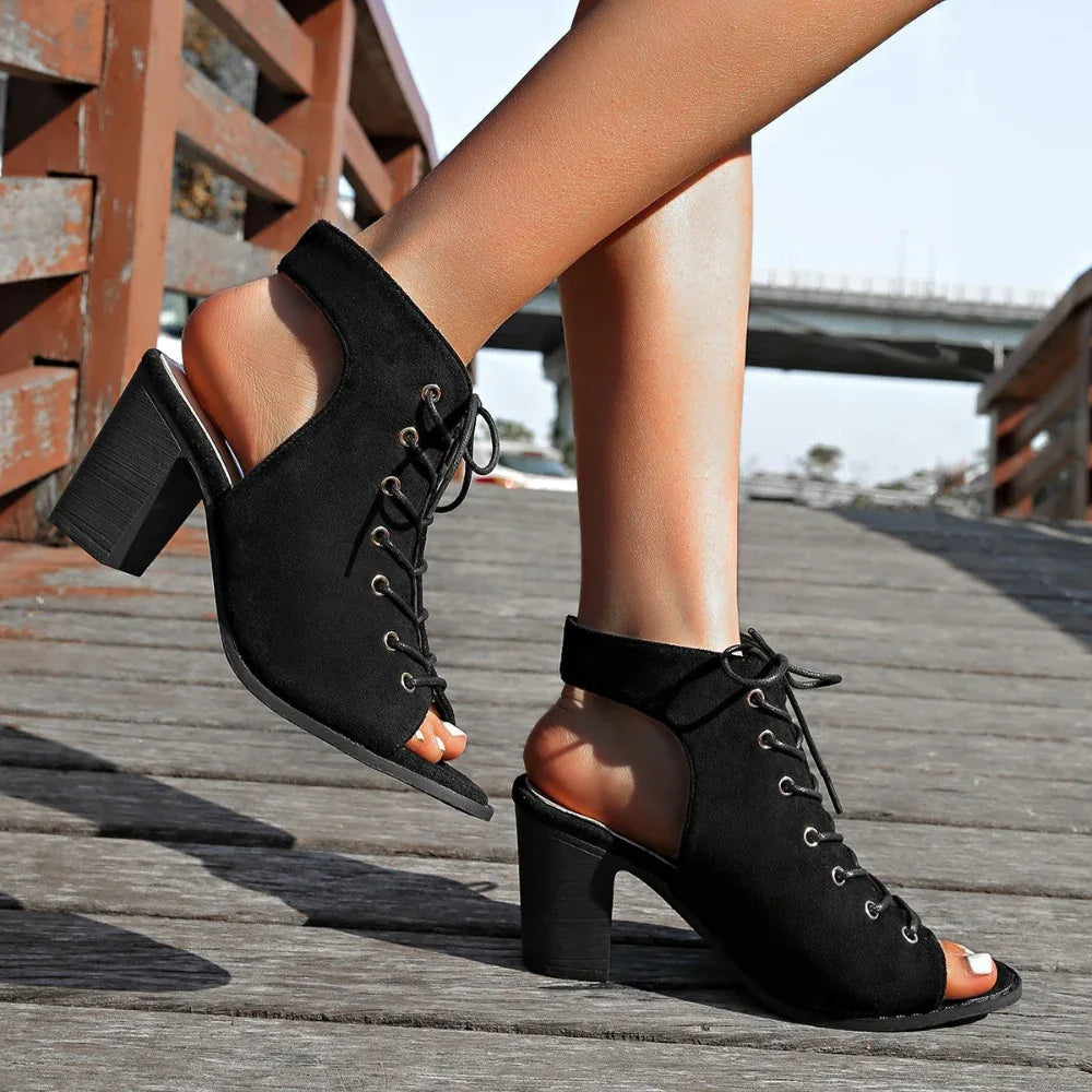 Lace-Up Chunky Heel Sandals Summer Fashion Peep Toe Shoes For Women