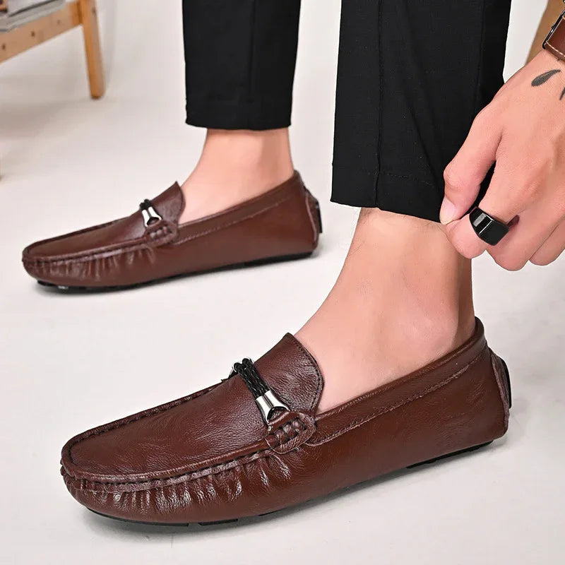 Plus Size Cowhide Casual Shoes Men's British One Pedal Loafers