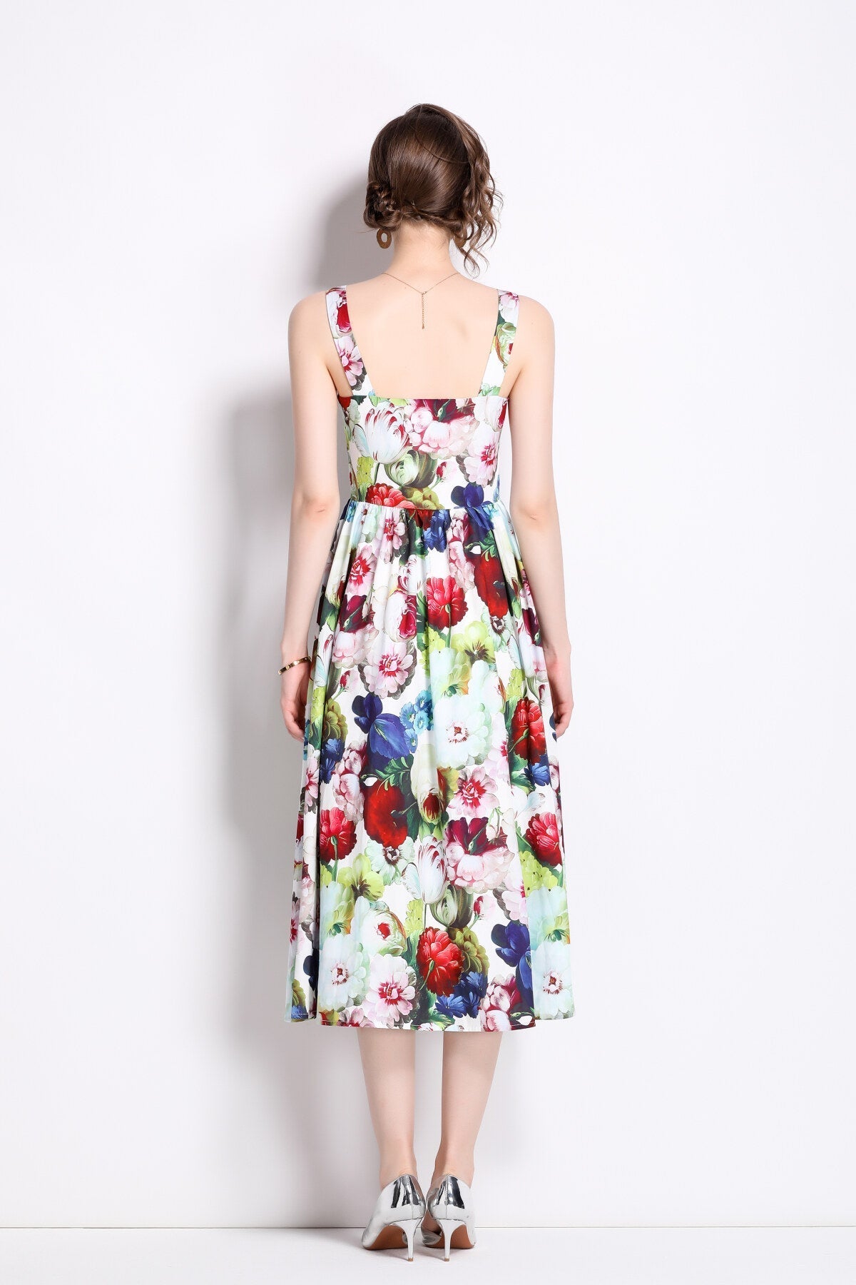 Carnival Thick Strap Flared Midi Dress