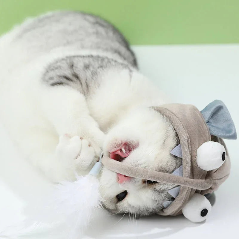 Cat Hat With Attached Feather Toy
