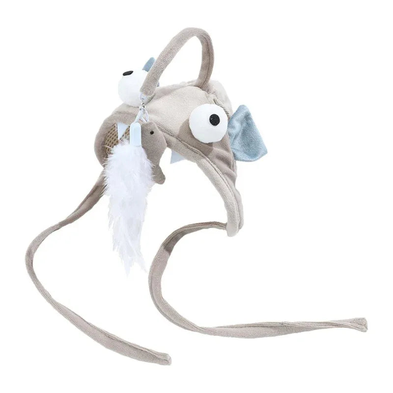 Cat Hat With Attached Feather Toy