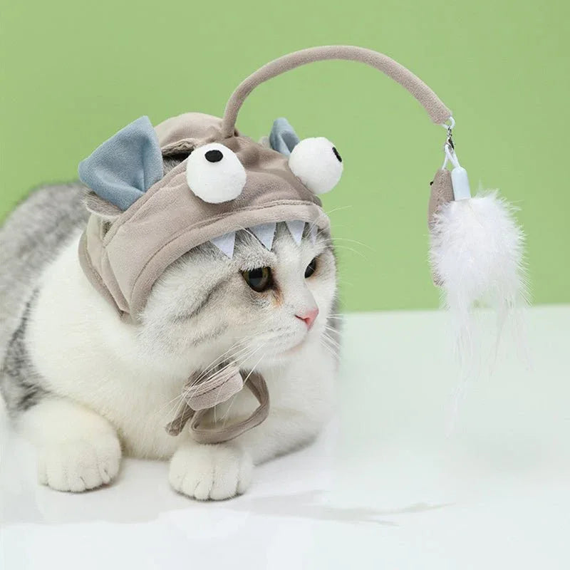 Cat Hat With Attached Feather Toy