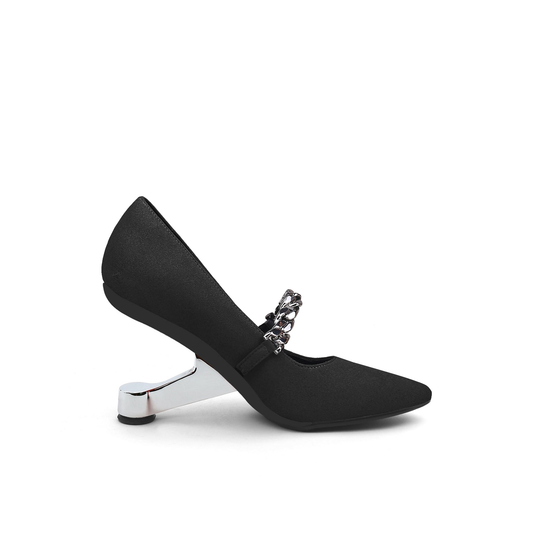 Chain Strap Suede Pumps-2